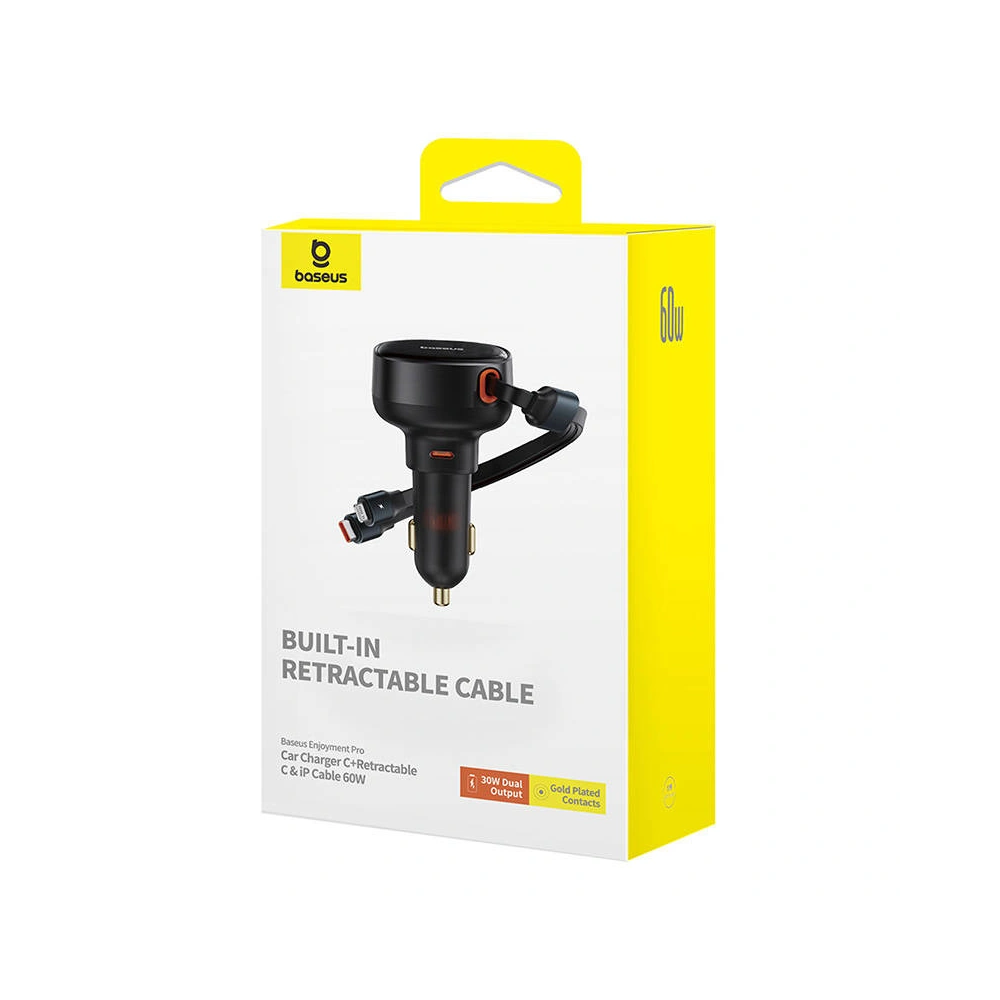 Hurtownia GSM - Autonabíječka Baseus Enjoyment USB-C s kabelem USB-C / Lightning 60 W (černá) - BSU4717 - {ean13} - Hurt