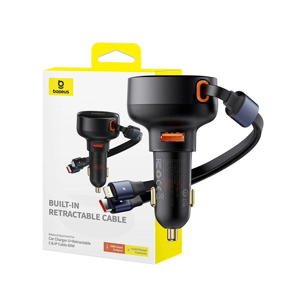 Hurtownia GSM - Auto-Ladegerät Baseus Enjoyment USB-A mit USB-C / Lightning Kabel 60 W (schwarz) - BSU4718 - {ean13} - Hurt