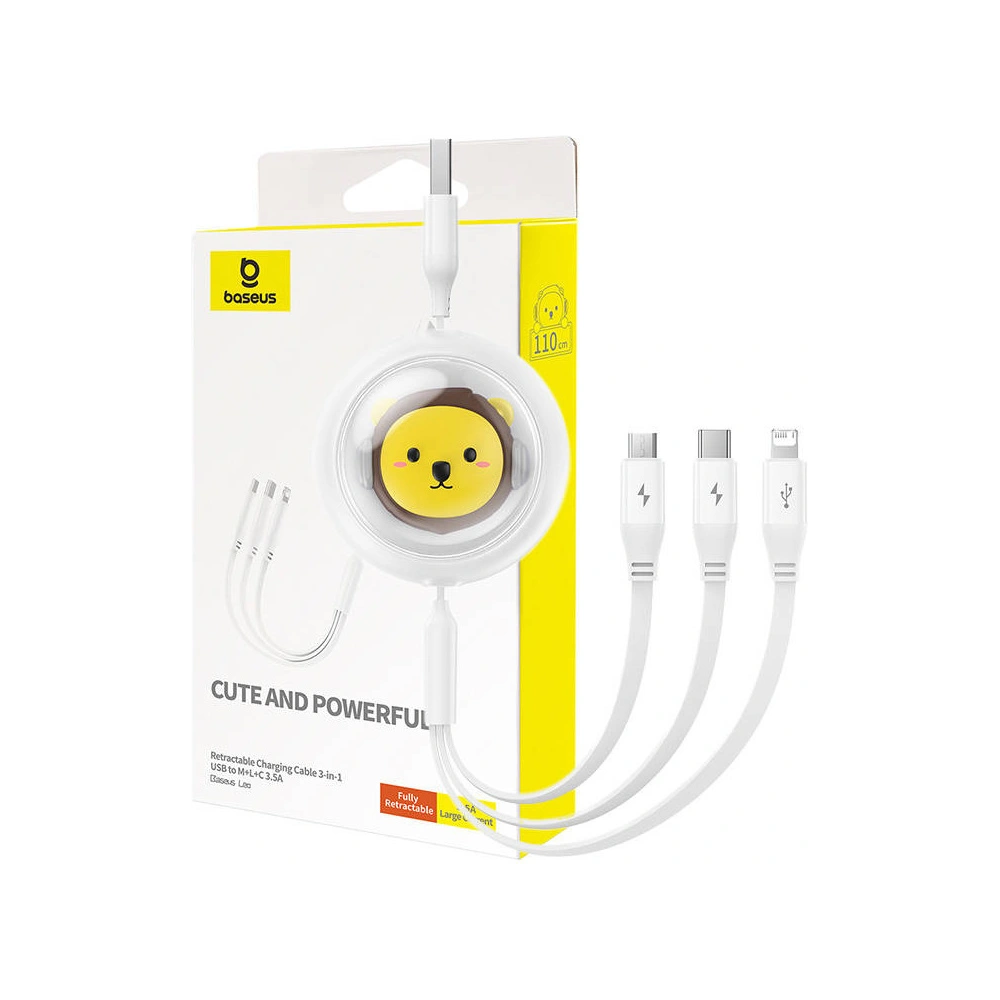 Hurtownia GSM - Cablu 3w1 Baseus USB-A / USB-C, USB-A, Lightning 3,5A 1.1m (alb) - BSU4719 - {ean13} - Hurt