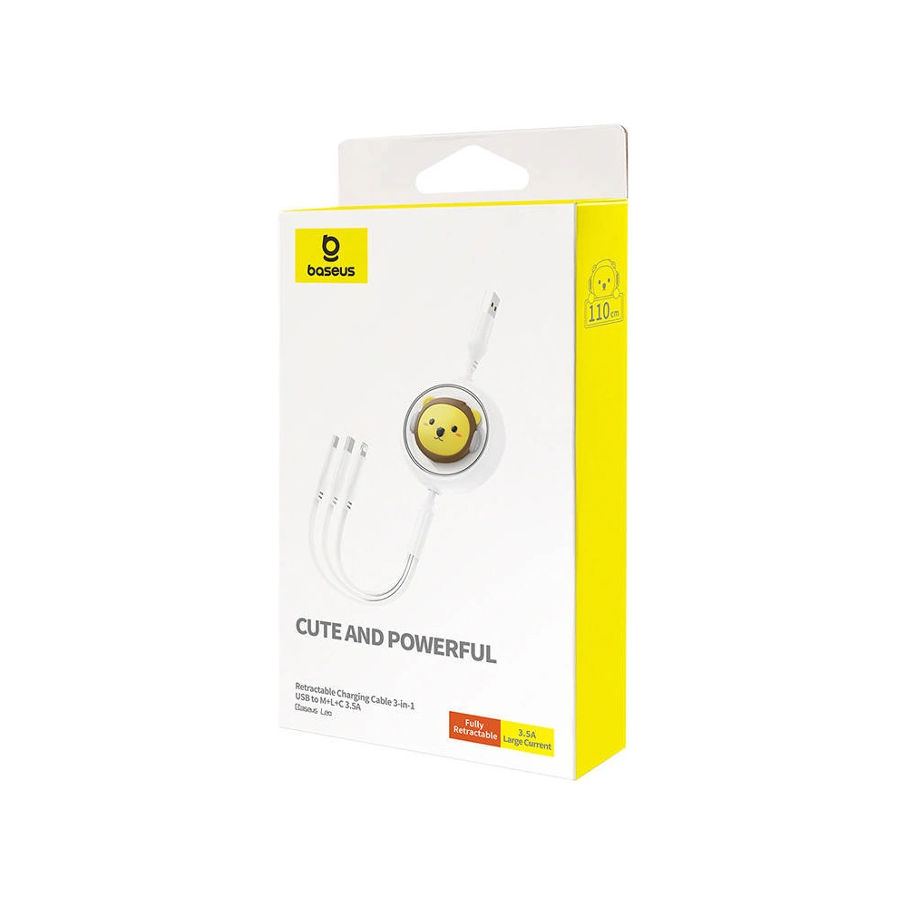 Hurtownia GSM - Cablu 3w1 Baseus USB-A / USB-C, USB-A, Lightning 3,5A 1.1m (alb) - BSU4719 - {ean13} - Hurt