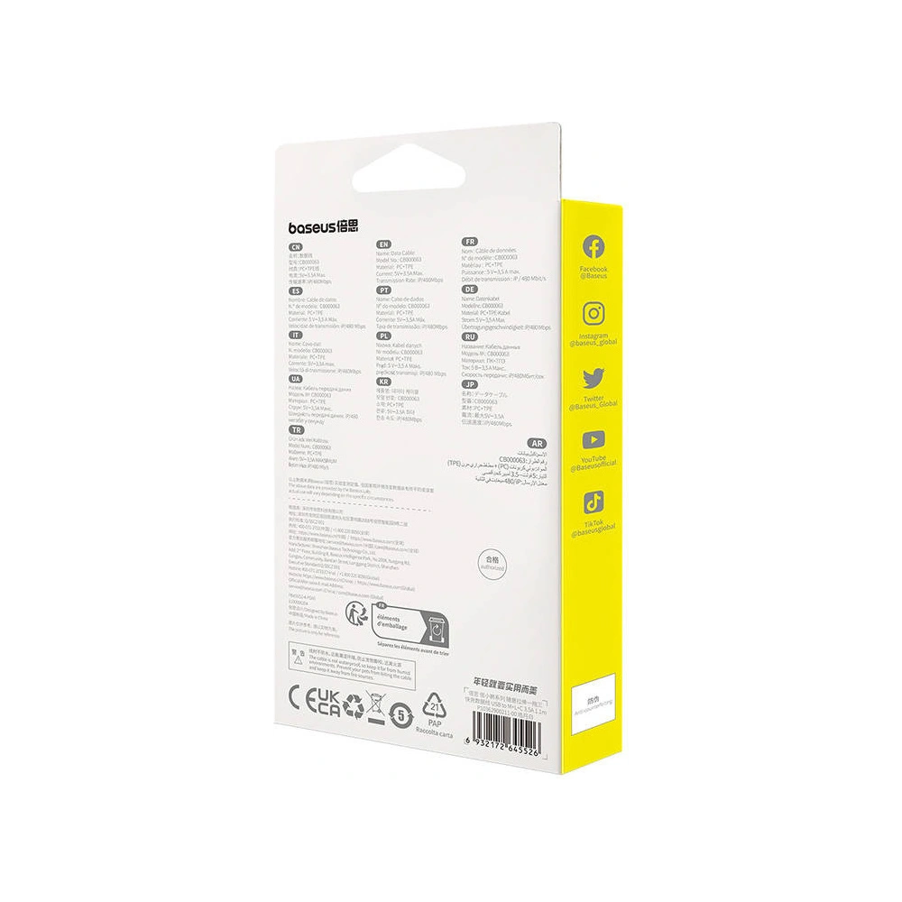 Hurtownia GSM - Cablu 3w1 Baseus USB-A / USB-C, USB-A, Lightning 3,5A 1.1m (alb) - BSU4719 - {ean13} - Hurt