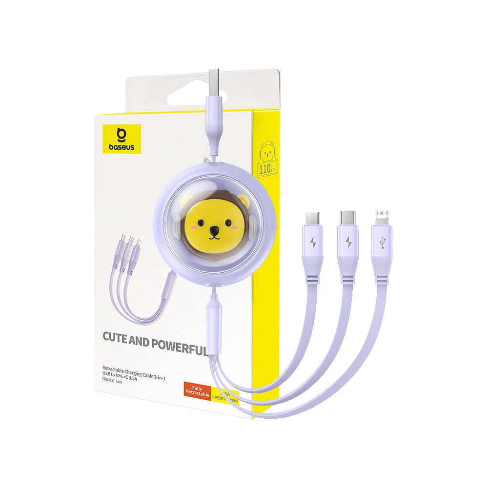 Hurtownia GSM - Kabel 3w1 Baseus USB-A / USB-C, USB-A, Lightning 3,5A 1.1m (violet) - BSU4720 - {ean13} - Hurt