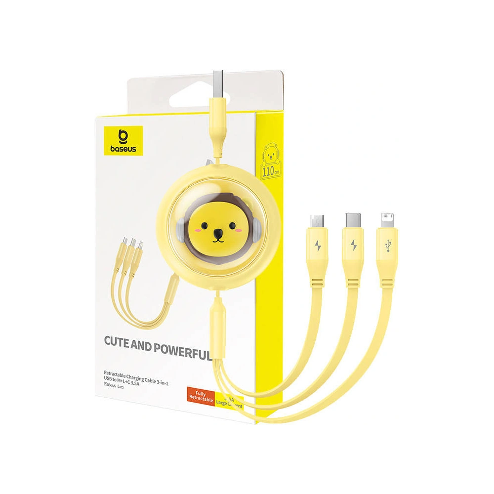 Hurtownia GSM - Kábel 3w1 Baseus USB-A / USB-C, USB-A, Lightning 3,5A 1.1m (sárga) - BSU4721 - {ean13} - Hurt