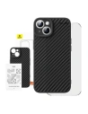 Etui Baseus Fibre Sintetică + sticlă securizată Apple iPhone 15 Plus / 14 Plus