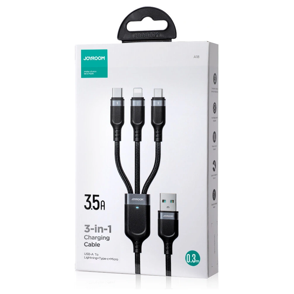 Hurtownia GSM - Kabel 3w1 Joyroom Multi-Use Series S-1T3018A18 USB-A / Lightning, USB-C, micro USB 30cm schwarz - JYR787 - {ean13} - Hurt