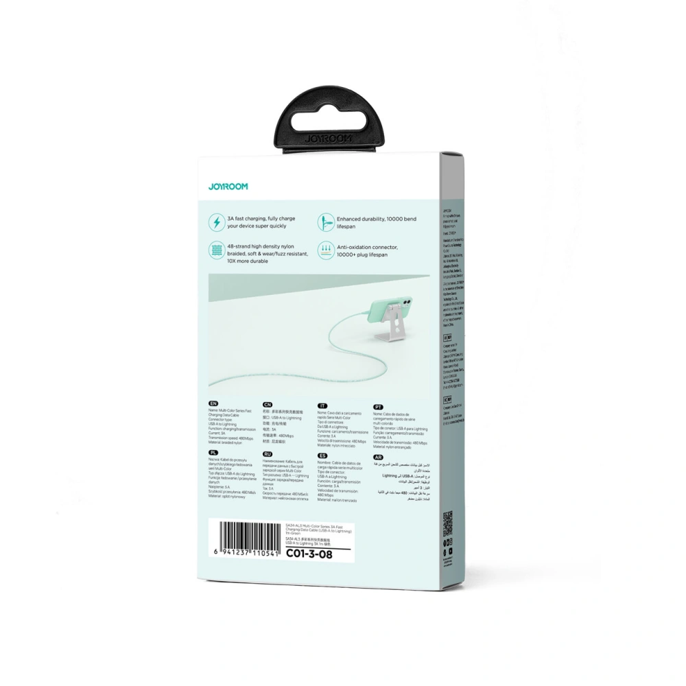 Hurtownia GSM - Cablul Joyroom Multi-Color Series SA34-AL3 USB-A / Lightning 3A 1m verde - JYR789 - {ean13} - Hurt