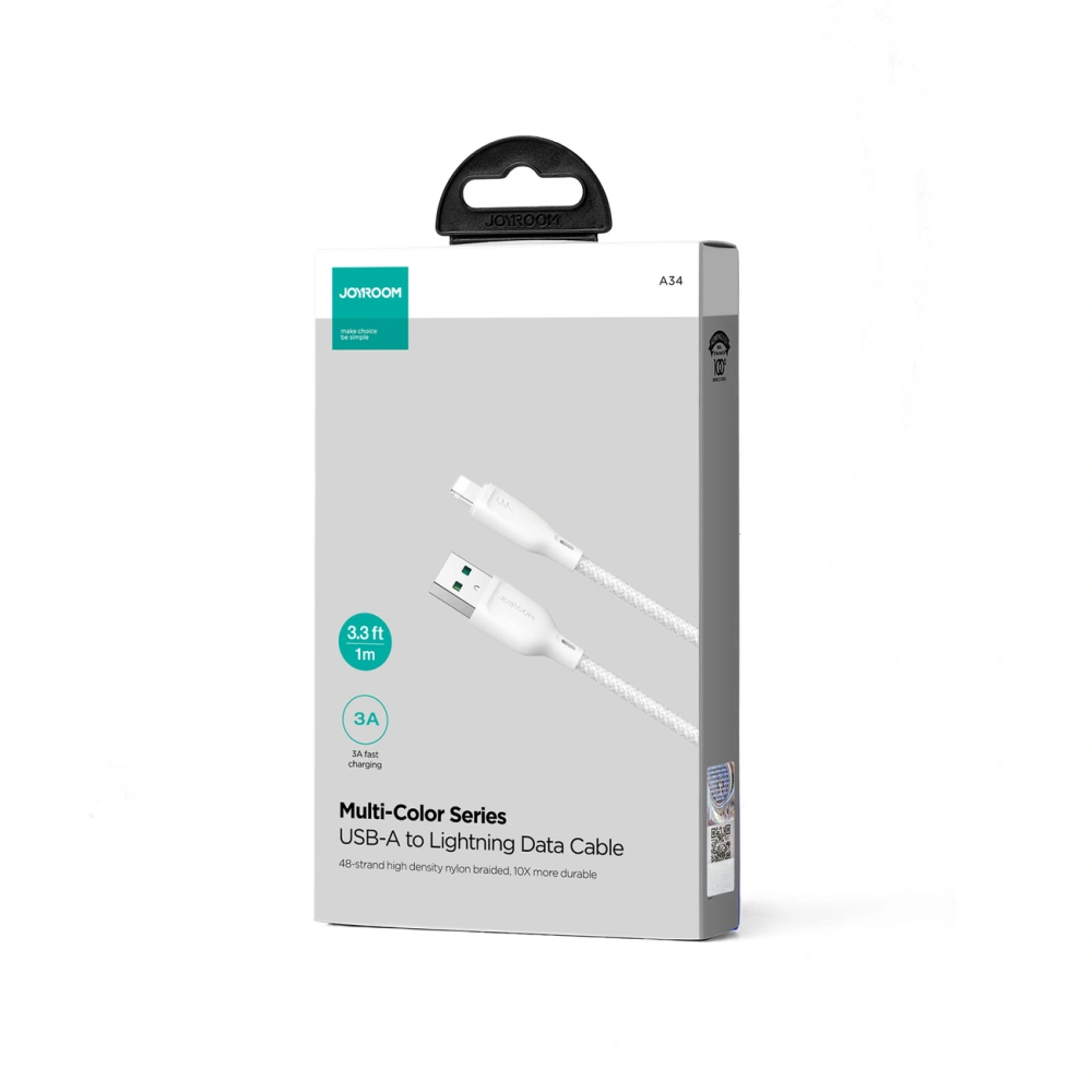 Hurtownia GSM - Cablul Joyroom Multi-Color Series SA34-AL3 USB-A / Lightning 3A 1m alb - JYR790 - {ean13} - Hurt
