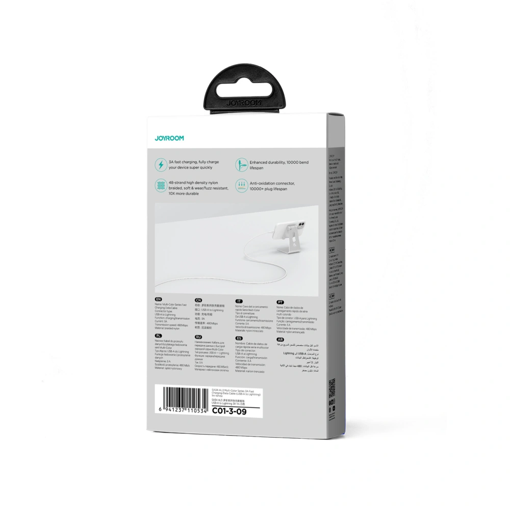 Hurtownia GSM - Cablul Joyroom Multi-Color Series SA34-AL3 USB-A / Lightning 3A 1m alb - JYR790 - {ean13} - Hurt
