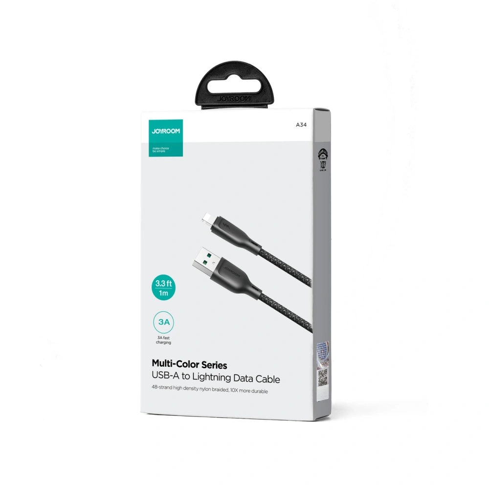 Hurtownia GSM - Kabel Joyroom Multi-Color Series SA34-AL3 USB-A / Lightning 3A 1m negru - JYR791 - {ean13} - Hurt