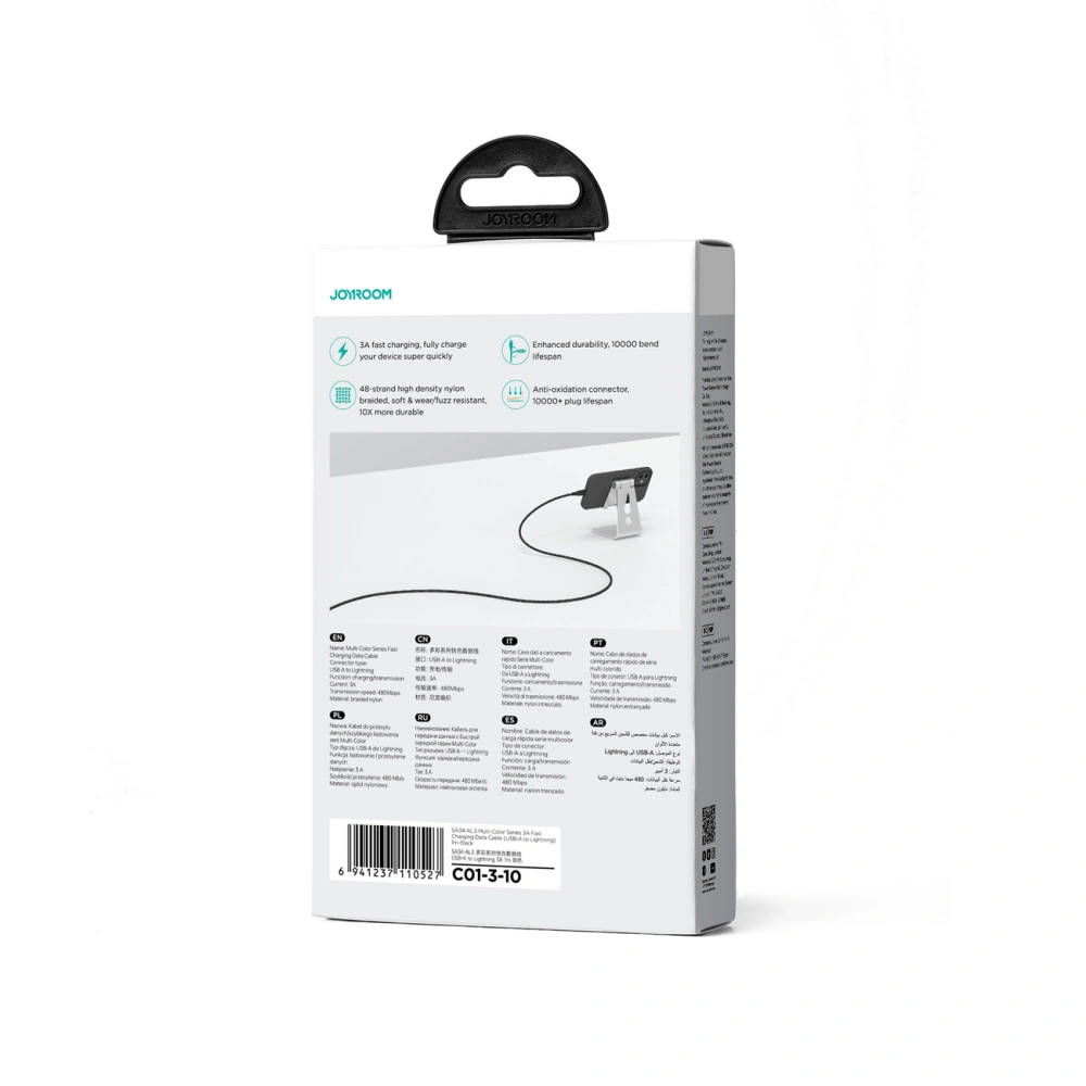 Hurtownia GSM - Kábel Joyroom Multi-Color Series SA34-AL3 USB-A / Lightning 3A 1m fekete - JYR791 - {ean13} - Hurt