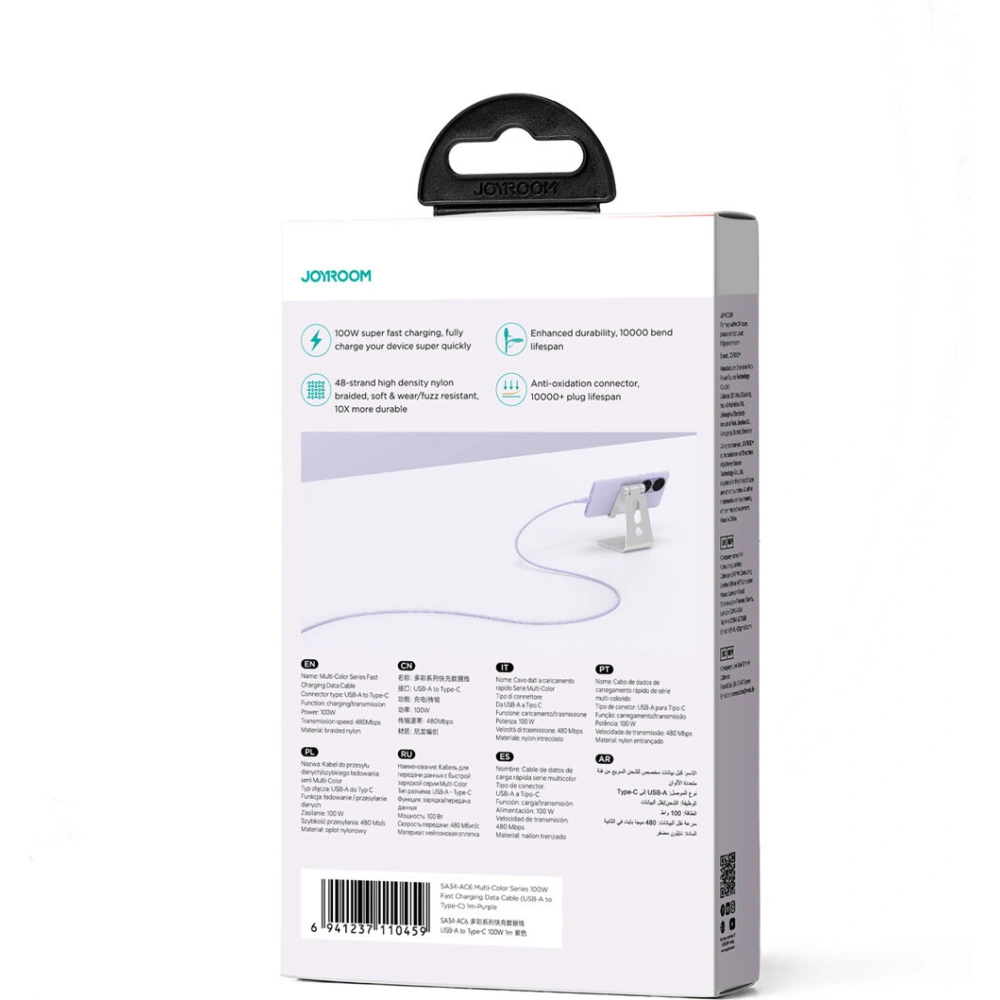 Hurtownia GSM - Kabel Joyroom Multi-Color Series SA34-AC6 USB-A / USB-C 100W 1m fioletowy - JYR793 - {ean13} - Hurt