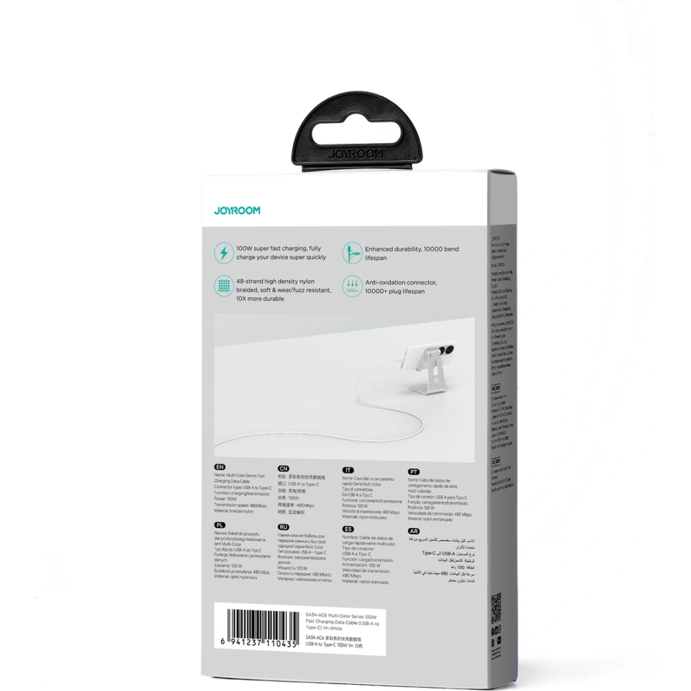 Hurtownia GSM - Cablul Joyroom Multi-Color Series SA34-AC6 USB-A / USB-C 100W 1m alb - JYR795 - {ean13} - Hurt
