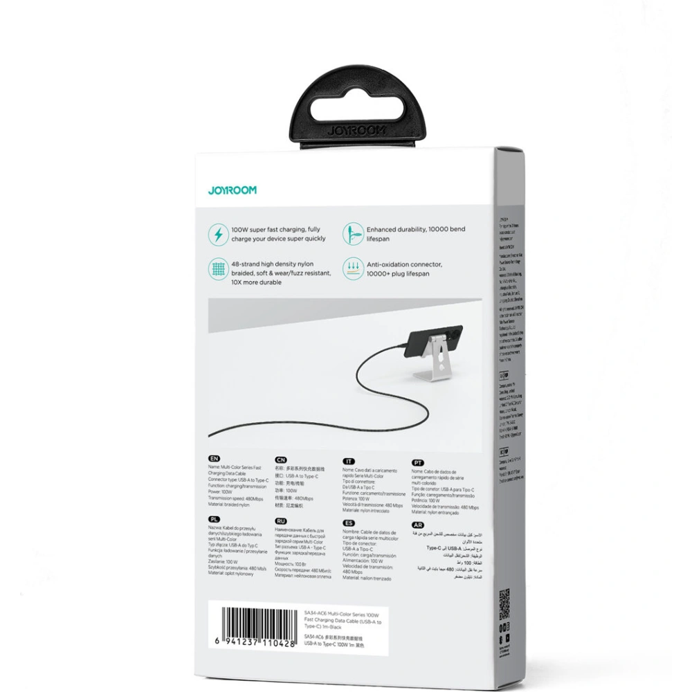 Hurtownia GSM - Kabel Joyroom Multi-Color Series SA34-AC6 USB-A / USB-C 100W 1m černý - JYR796 - {ean13} - Hurt