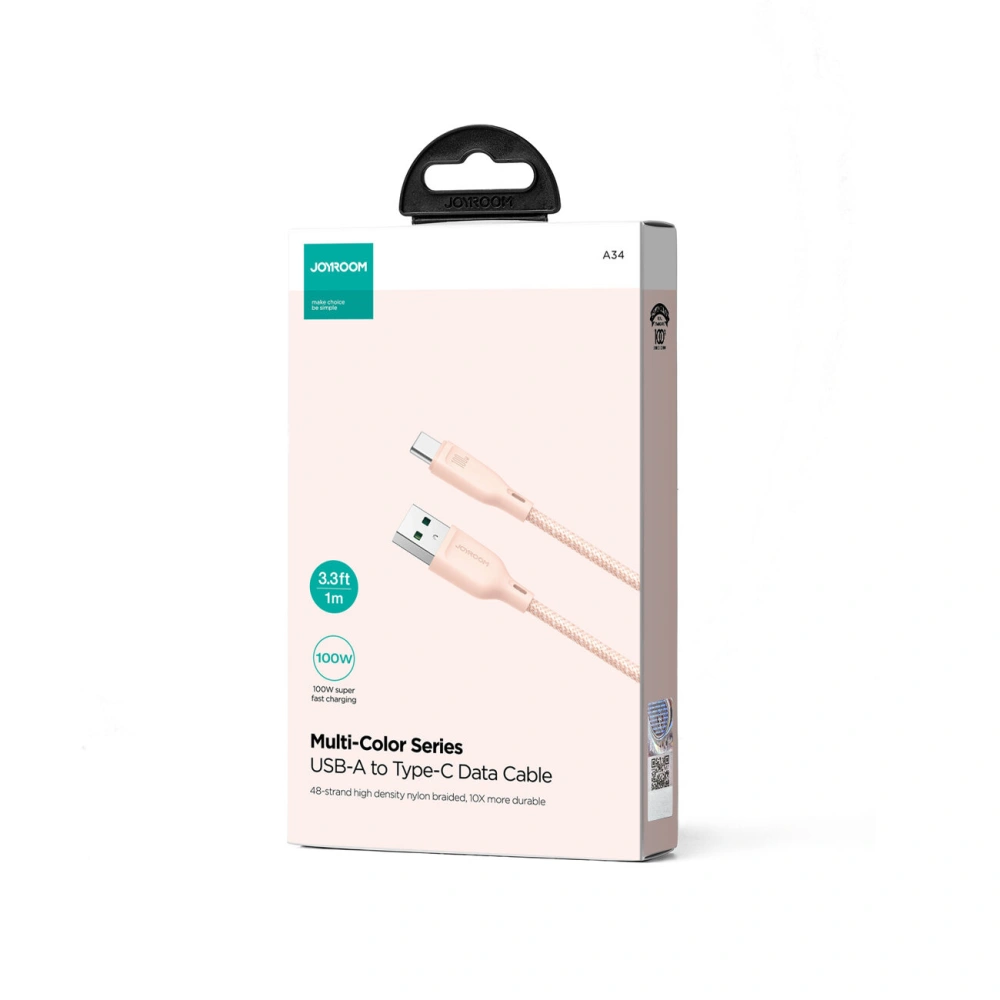 Hurtownia GSM - Kábel Joyroom Multi-Color Series SA34-AC6 USB-A / USB-C 100W 1m rózsaszín - JYR797 - {ean13} - Hurt