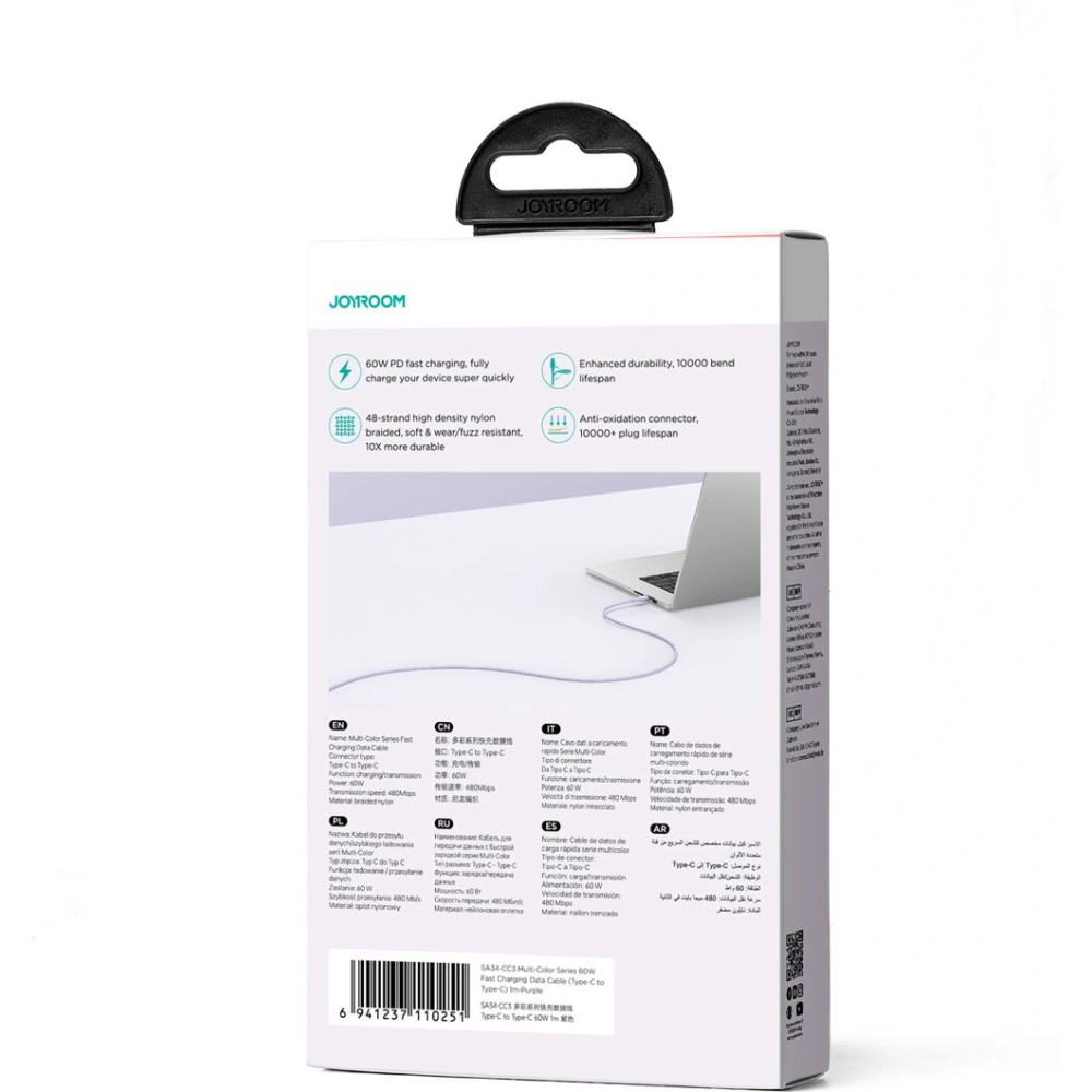 Hurtownia GSM - Cablul Joyroom Multi-Color Series SA34-CC3 USB-C / USB-C 60W 1m violet - JYR798 - {ean13} - Hurt