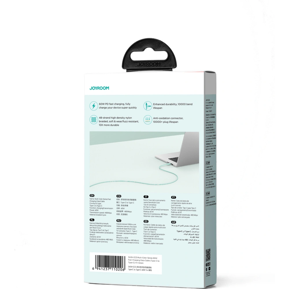 Hurtownia GSM - Kabel Joyroom Multi-Color Series SA34-CC3 USB-C / USB-C 60W 1m zielony - JYR799 - {ean13} - Hurt