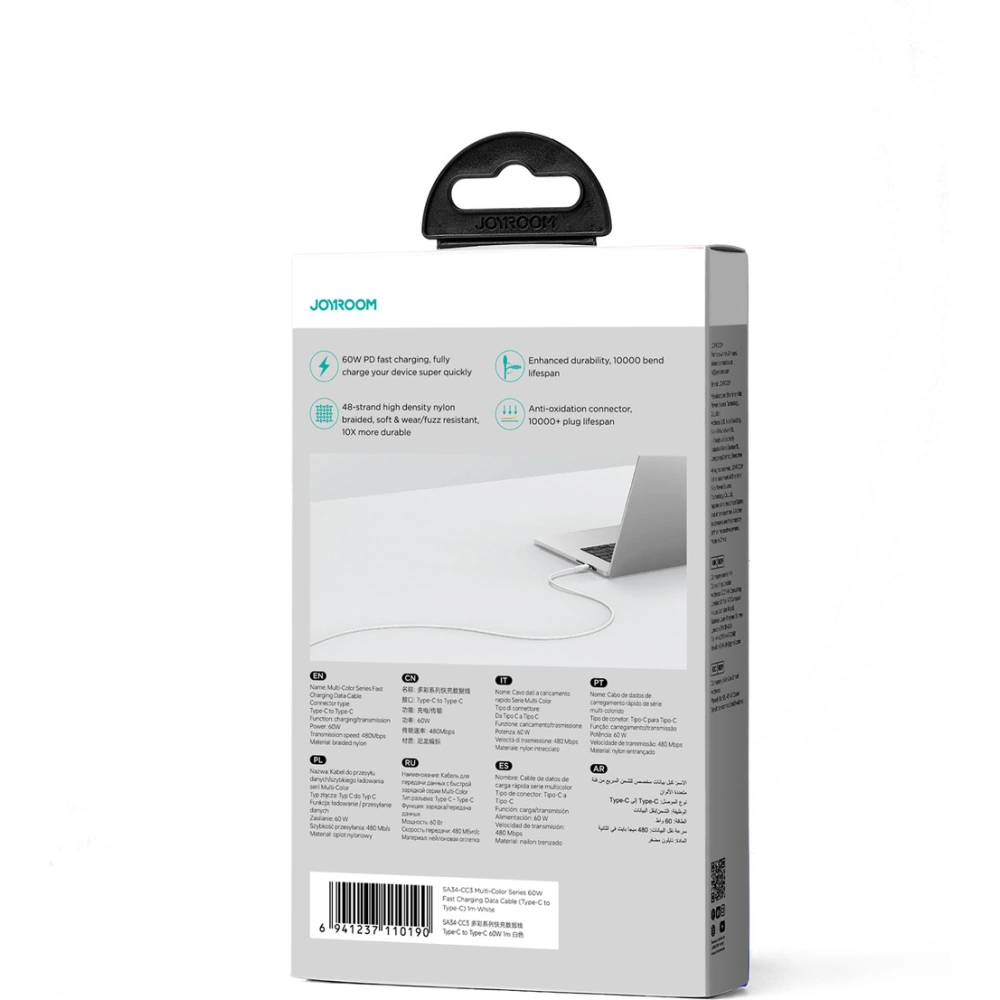Hurtownia GSM - Kabel Joyroom Multi-Color Series SA34-CC3 USB-C / USB-C 60W 1m alb - JYR800 - {ean13} - Hurt
