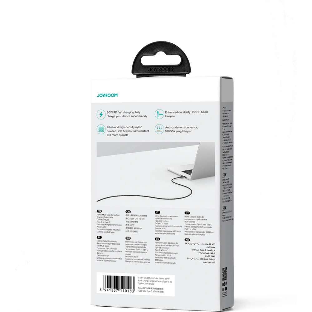 Hurtownia GSM - Kabel Joyroom Multi-Color Series SA34-CC3 USB-C / USB-C 60W 1m czarny - JYR801 - {ean13} - Hurt