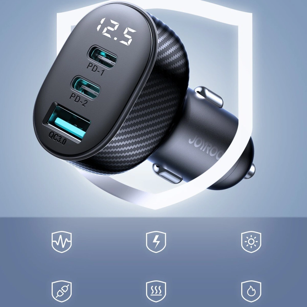 Hurtownia GSM - Încărcător auto cu display Joyroom JR-CCD04 2xUSB-C 1xUSB-A 30W negru - JYR813 - {ean13} - Hurt