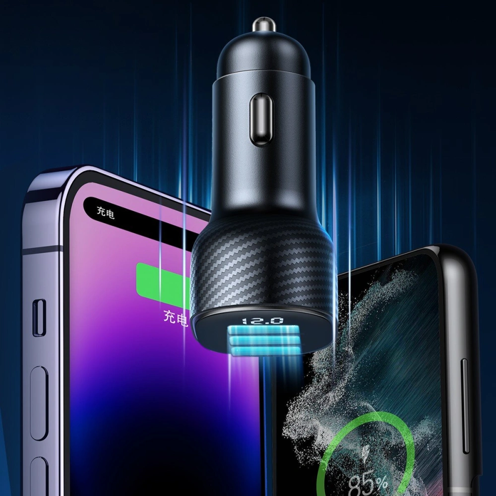 Hurtownia GSM - Încărcător auto cu display Joyroom JR-CCD04 2xUSB-C 1xUSB-A 30W negru - JYR813 - {ean13} - Hurt