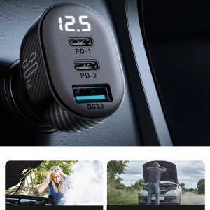 Hurtownia GSM - Autós töltő kijelzővel Joyroom JR-CCD04 2xUSB-C 1xUSB-A 30W fekete - JYR813 - {ean13} - Hurt