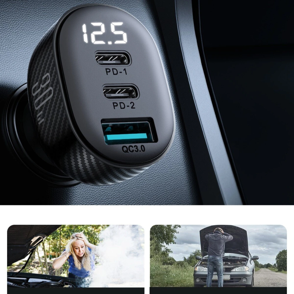 Hurtownia GSM - Încărcător auto cu display Joyroom JR-CCD04 2xUSB-C 1xUSB-A 30W negru - JYR813 - {ean13} - Hurt