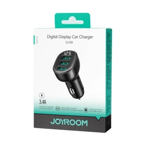 Hurtownia GSM - Autós töltő kijelzővel Joyroom JR-CCD03 3xUSB-A 3.4A fekete - JYR814 - {ean13} - Hurt