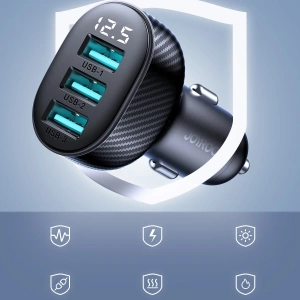 Hurtownia GSM - Autós töltő kijelzővel Joyroom JR-CCD03 3xUSB-A 3.4A fekete - JYR814 - {ean13} - Hurt