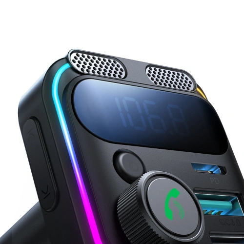 Transmiter FM Joyroom JR-CCB01 2xUSB-A USB-C 48W z podwójnym mikrofonem czarny