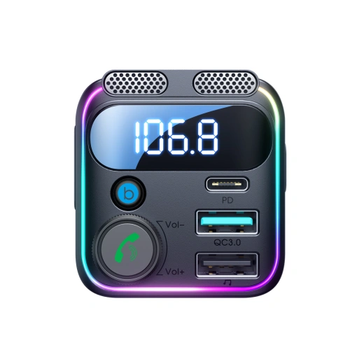 Transmiter FM Joyroom JR-CCB01 2xUSB-A USB-C 48W z podwójnym mikrofonem czarny