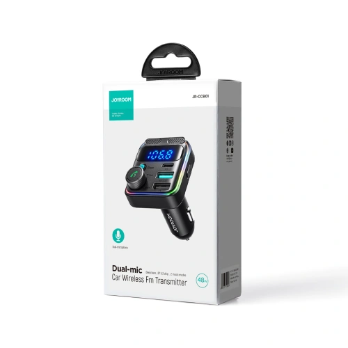 Transmiter FM Joyroom JR-CCB01 2xUSB-A USB-C 48W z podwójnym mikrofonem czarny