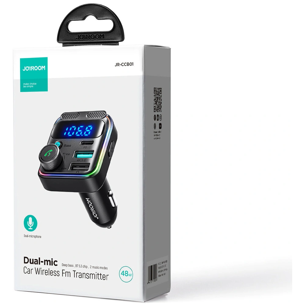 Hurtownia GSM - FM-Transmitter Joyroom JR-CCB01 2xUSB-A USB-C 48W mit dualem Mikrofon schwarz - JYR816 - {ean13} - Hurt