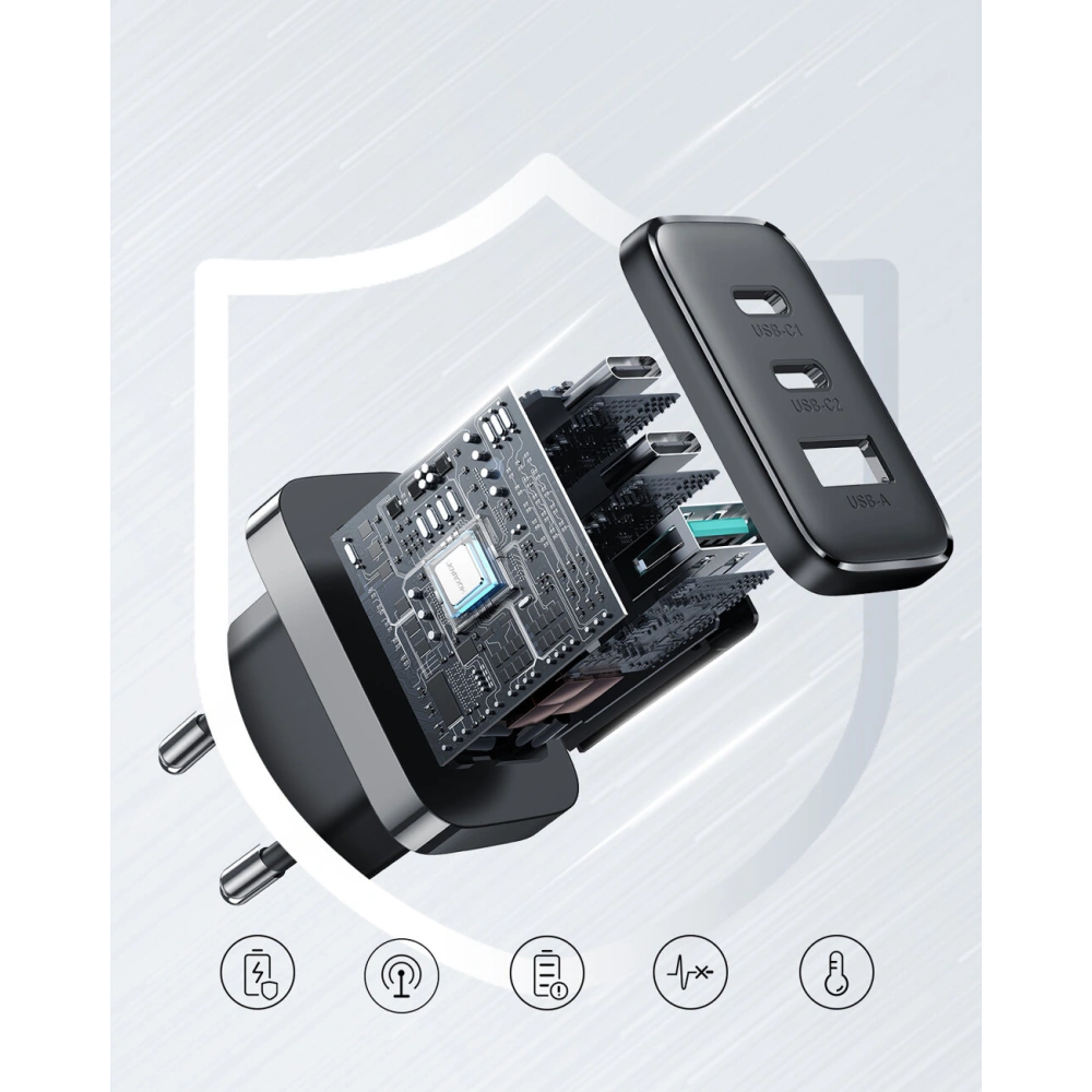 Hurtownia GSM - Hálózati töltő Joyroom JR-TCF10 2xUSB-C 1xUSB-A 32W fekete - JYR818 - {ean13} - Hurt