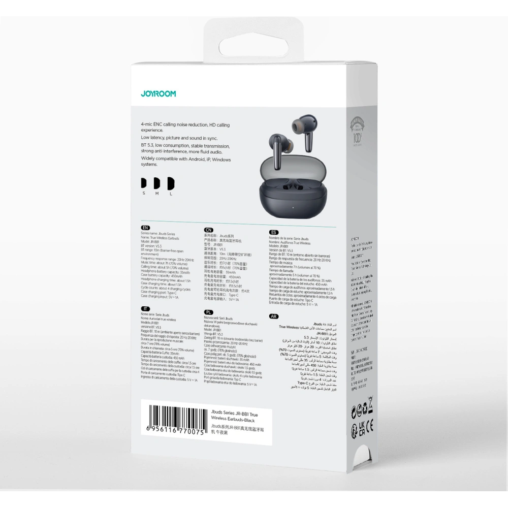 Hurtownia GSM - Căști wireless Joyroom Jbuds Series JR-BB1 BT 5.3 TWS IPX4 negre - JYR834 - {ean13} - Hurt