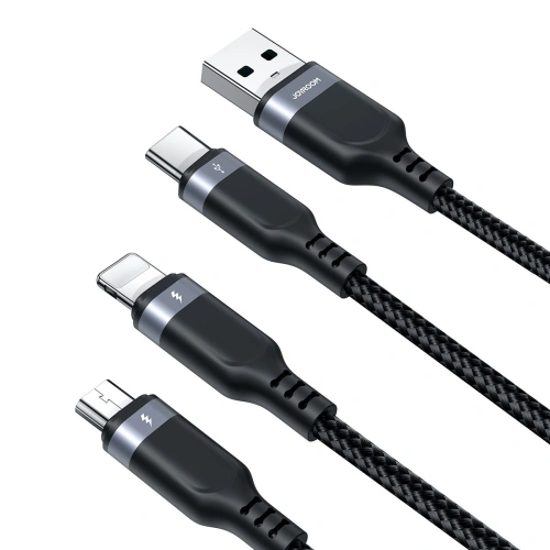 Kabel 3w1 Joyroom Multi-Use Series S-1T3018A18 USB-A / Lightning, USB-C, micro USB 1.2m - czarny