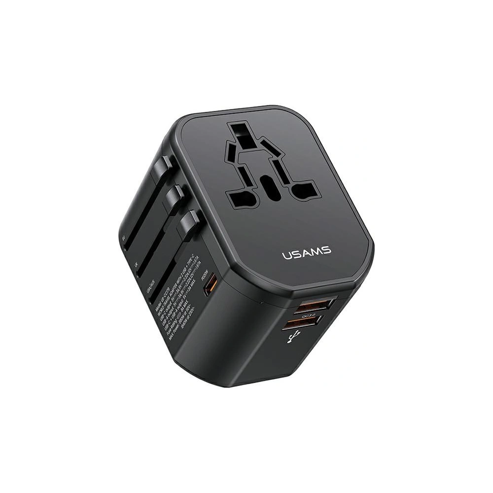 Hurtownia GSM - Hálózati töltő 4w1 USAMS T59 utazóadapter US/AU/EU/UK fekete/black - USA1008 - {ean13} - Hurt