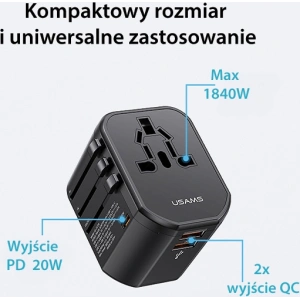 Hurtownia GSM - Síťová nabíječka 4w1 USAMS T59 cestovní adaptér US/AU/EU/UK černý/black - USA1008 - {ean13} - Hurt