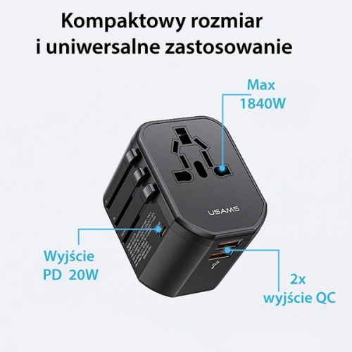 Ładowarka sieciowa 4w1 USAMS T59 adapter podróżny US/AU/EU/UK czarny/black