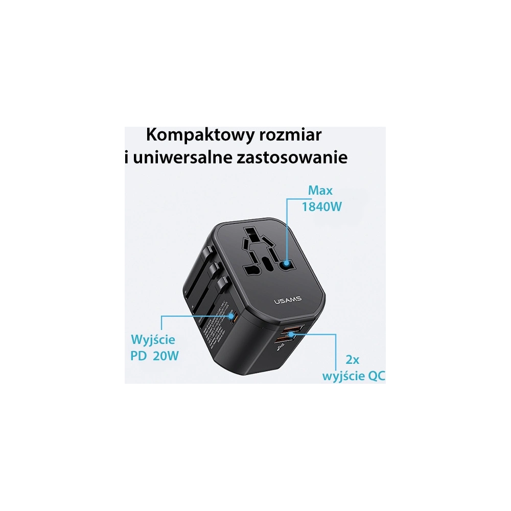 Hurtownia GSM - Hálózati töltő 4w1 USAMS T59 utazóadapter US/AU/EU/UK fekete/black - USA1008 - {ean13} - Hurt