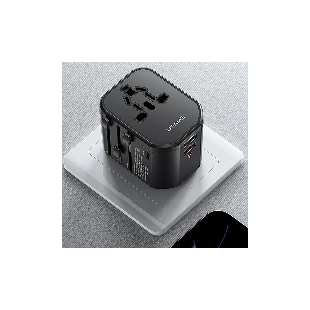Hurtownia GSM - Hálózati töltő 4w1 USAMS T59 utazóadapter US/AU/EU/UK fekete/black - USA1008 - {ean13} - Hurt