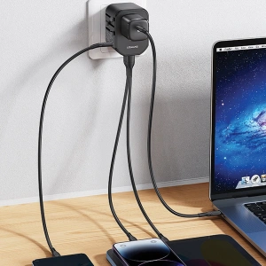 Wholesale USAMS T59 power charger 4-in-1 US/AU/EU/UK travel adapter black - USA1008 - {ean13} - Hurt