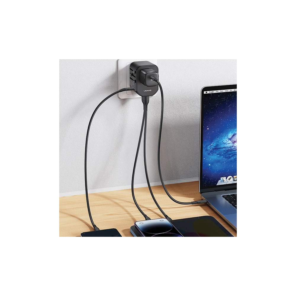 Hurtownia GSM - Hálózati töltő 4w1 USAMS T59 utazóadapter US/AU/EU/UK fekete/black - USA1008 - {ean13} - Hurt