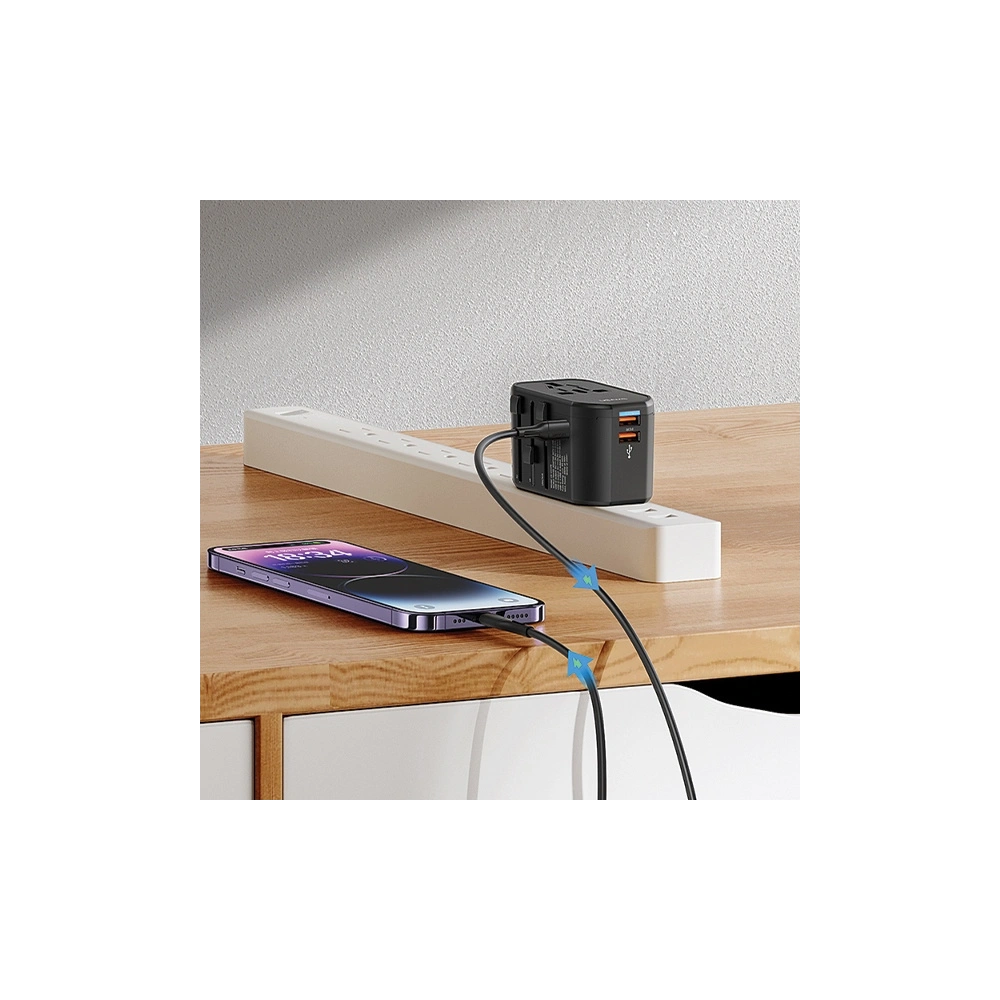 Hurtownia GSM - Hálózati töltő 4w1 USAMS T59 utazóadapter US/AU/EU/UK fekete/black - USA1008 - {ean13} - Hurt