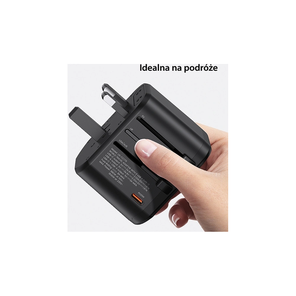Hurtownia GSM - Hálózati töltő 4w1 USAMS T59 utazóadapter US/AU/EU/UK fekete/black - USA1008 - {ean13} - Hurt