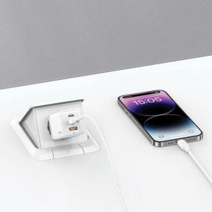 Wholesale USAMS US-CC180 Sandru Series 2xUSB-C+1xUSB-A GaN PD QC 65W black wall charger - USA1009 - {ean13} - Hurt