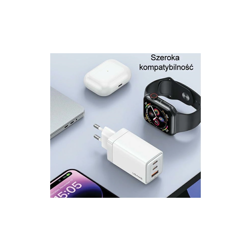 Hurtownia GSM - USAMS US-CC180 Sandru sorozat 2xUSB-C+1xUSB-A GaN PD QC 65W fekete/black hálózati töltő. - USA1009 - {ean13} - Hurt