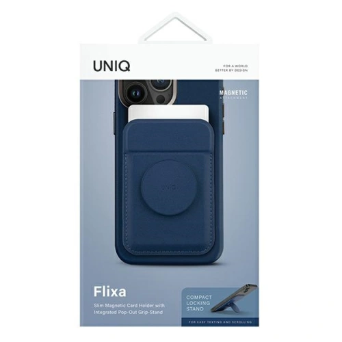UNIQ Flixa magnetyczny portfel na karty z podpórką MagSafe granatowy/navy blue 