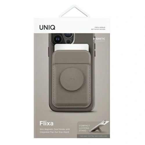 UNIQ Flixa magnetyczny portfel na karty z podpórką MagSafe szary/flint grey 