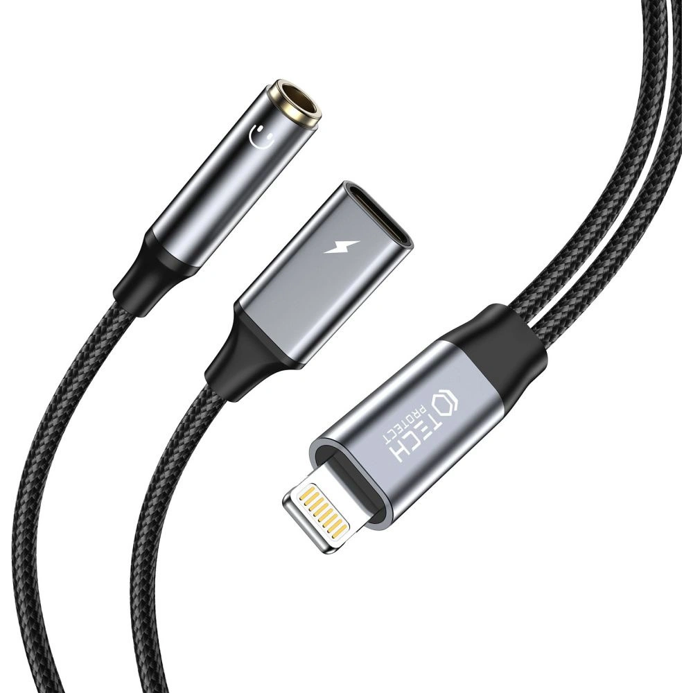 Hurtownia GSM - Adaptér Tech-Protect UltraBoost Lightning - mini jack 3.5mm / Lightning Černý - THP2410 - {ean13} - Hurt