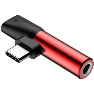 Adapter Audio Baseus L41 USB-C do Mini Jack 3.5mm + USB-C (czerwony)